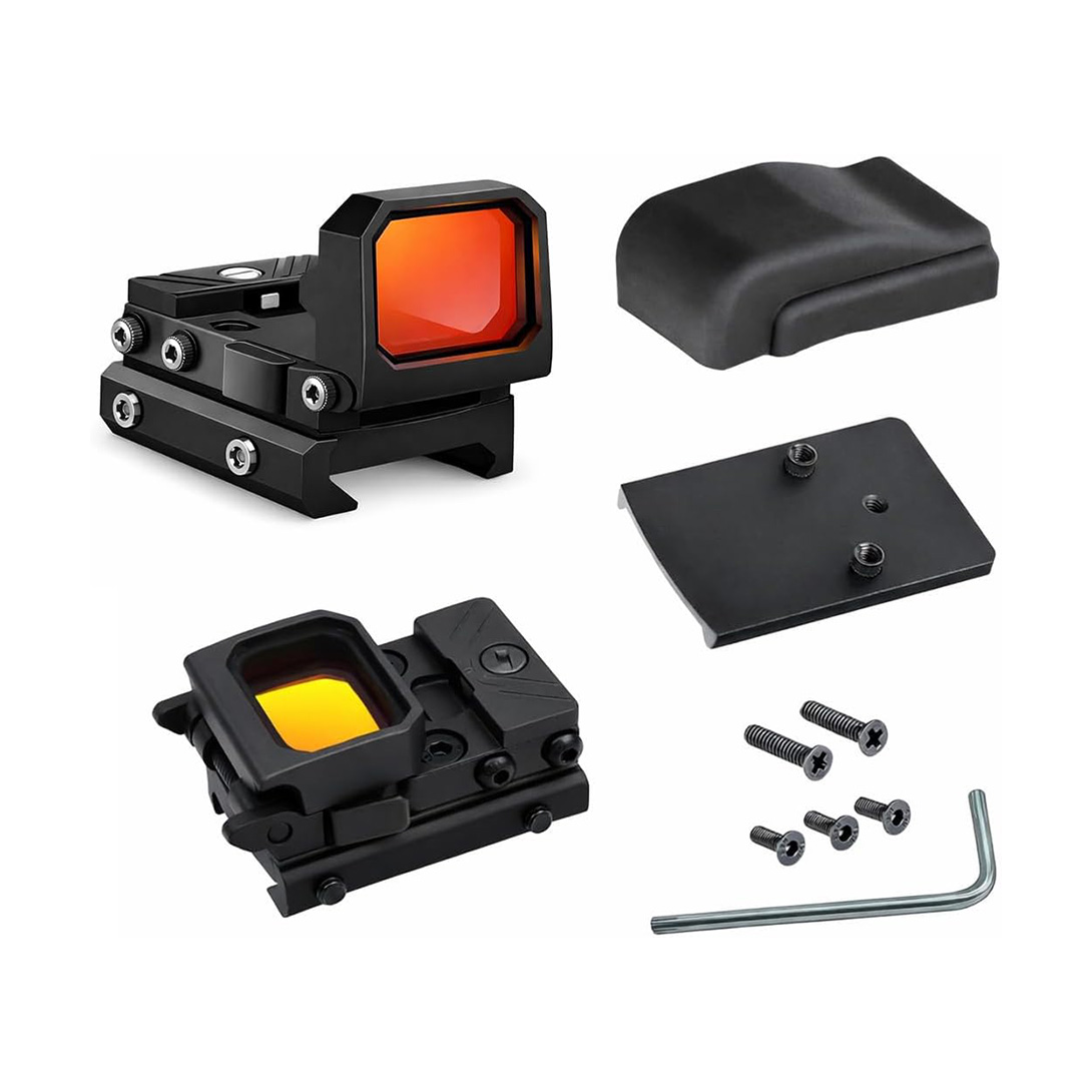 RMT S2 5 MOA Foldable Black Dot Reflex Sight Set for 20mm Picatinny Rail – Glock Mount Base, Power Saving Function Included, Included Exercise Calling Function (Black)
