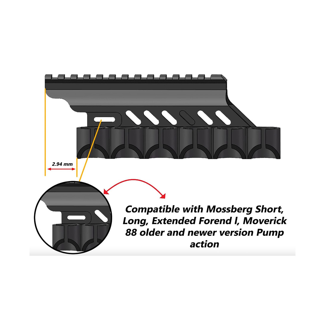 Side Saddle Shotgun Shell Holder V2 | Compatible with Mossberg 500/590/Maverick 88/Shockwave Series Shotguns 12 Ga 6-Shell Holder