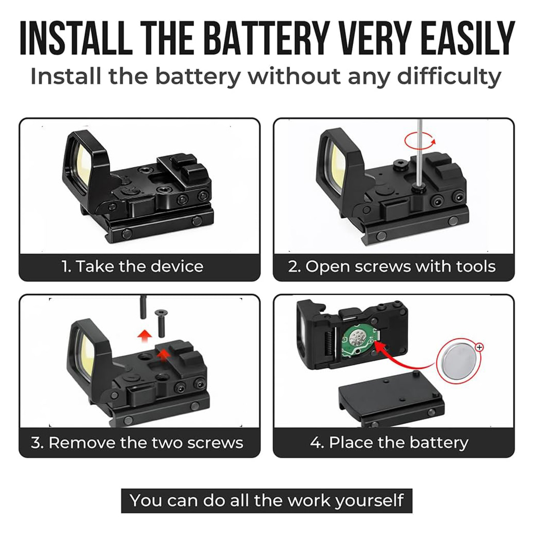 RMT S2 5 MOA Foldable Black Dot Reflex Sight Set for 20mm Picatinny Rail – Glock Mount Base, Power Saving Function Included, Included Exercise Calling Function (Black)