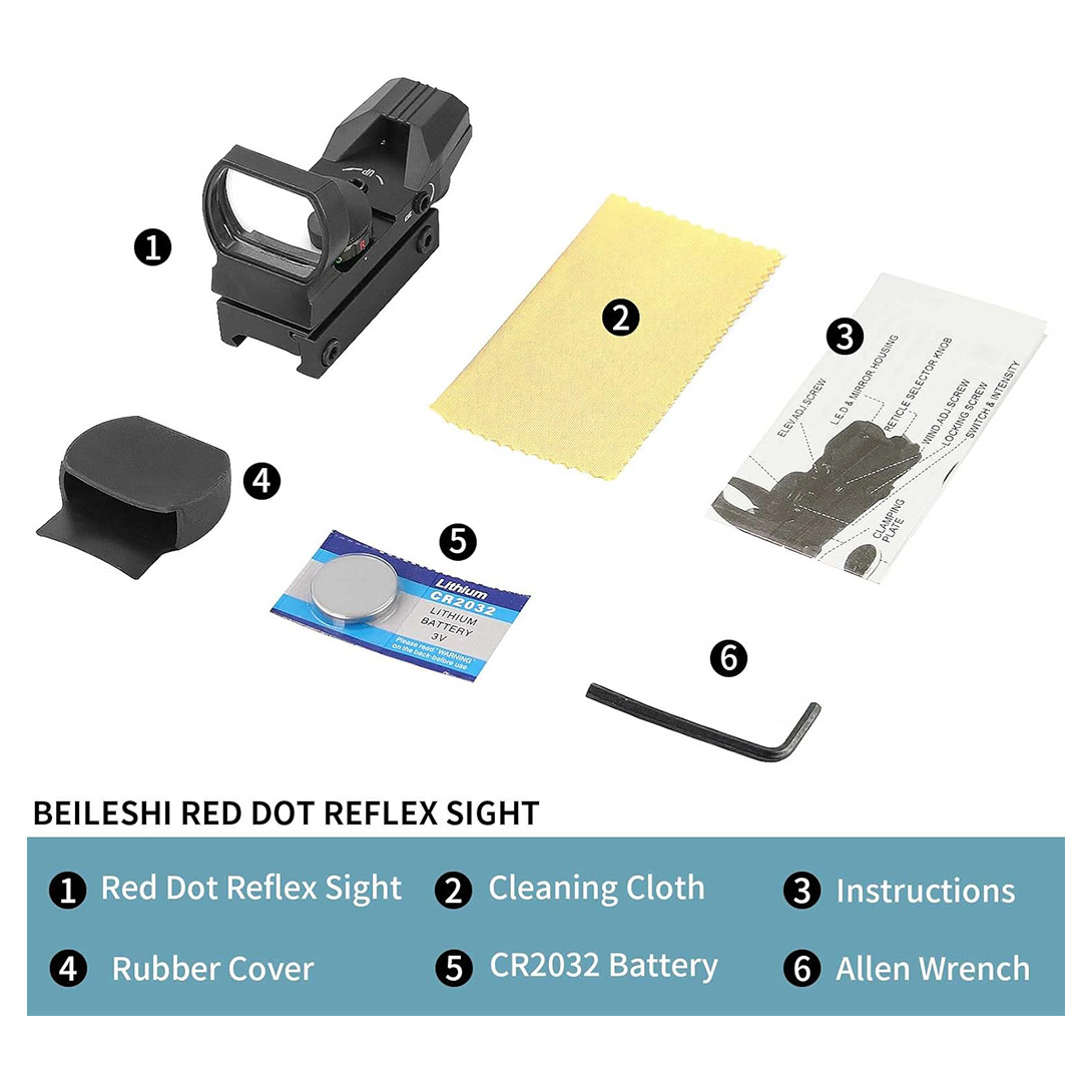 Red Green Dot Gun Sight Scope Reflex Sight, 4 Adjustable Reticles Holographic Optic with 20mm Rail Mount