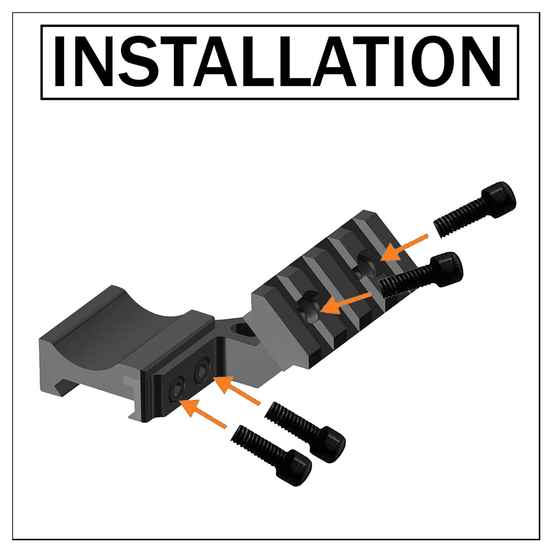 45 Degree Angled Low Profile Offset RMR Footprint Red Dot Base, Front and Back Position Red Dot Riser Black Finish Type III Hard Coat Anodized
