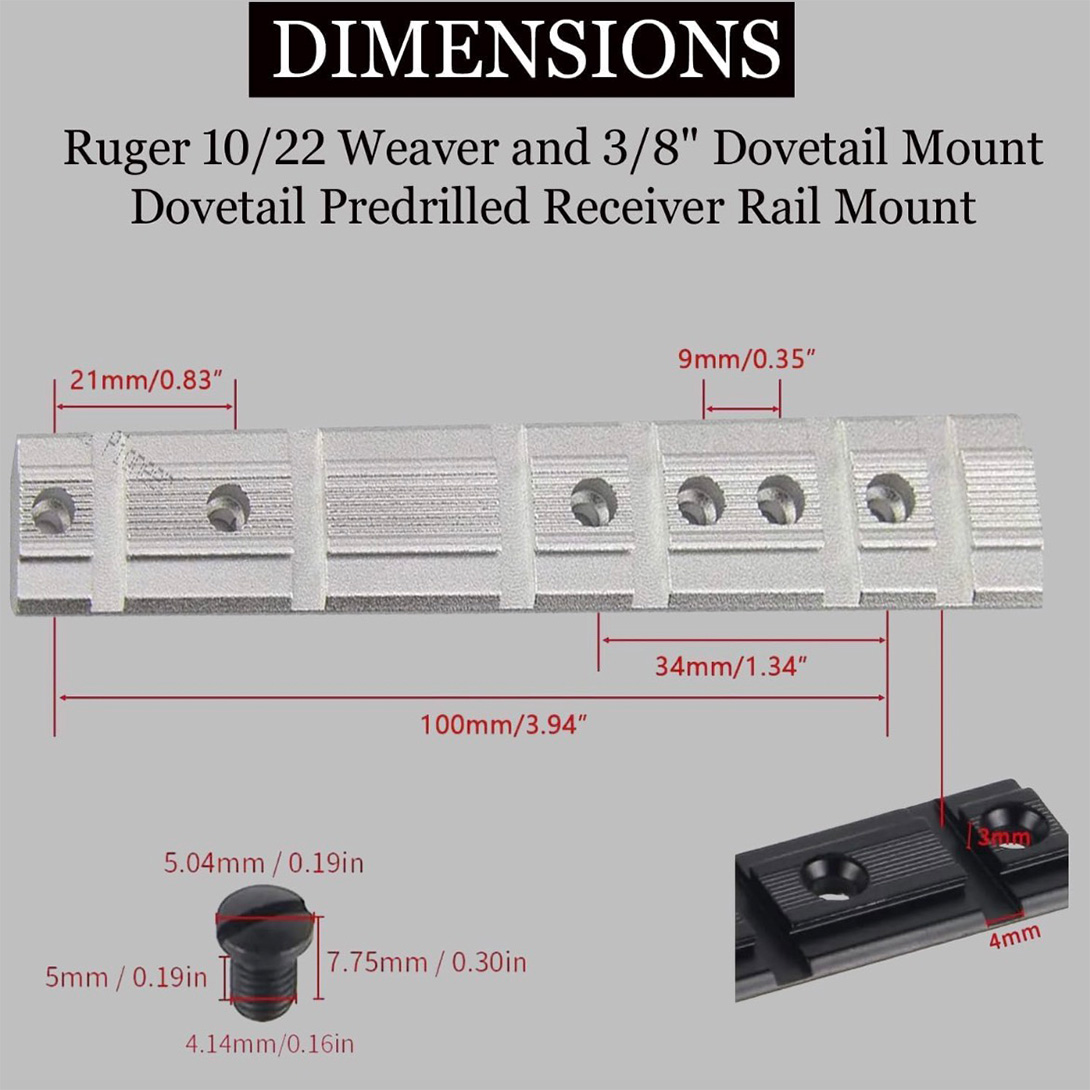Ruger 10/22 Weaver and 3/8″ Dovetail Mount Dovetail Predrilled Receiver Ruger Rail Mount Adapter