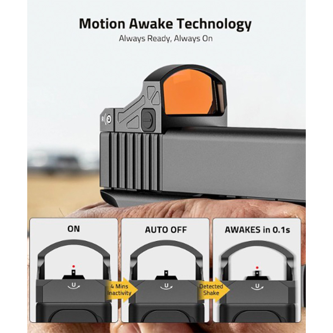 Motion Awake Red Dot Sight for RMR Footprint, 3 MOA Red Dot Open Reflex Sight, 1x24mm Lens Optics Scope for Full-Sized Pistols, Adapter for MOS & 21mm Picatinny Base