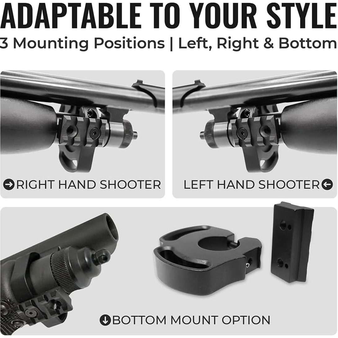 Shotgun Light Laser Mount with 3 Slot Picatinny Rail, Compatible for Mossberg 590 Shockwave 12 Ga, Side Sling Slot Provides Left, Right, 6 O’clock Positions of Sling Durable