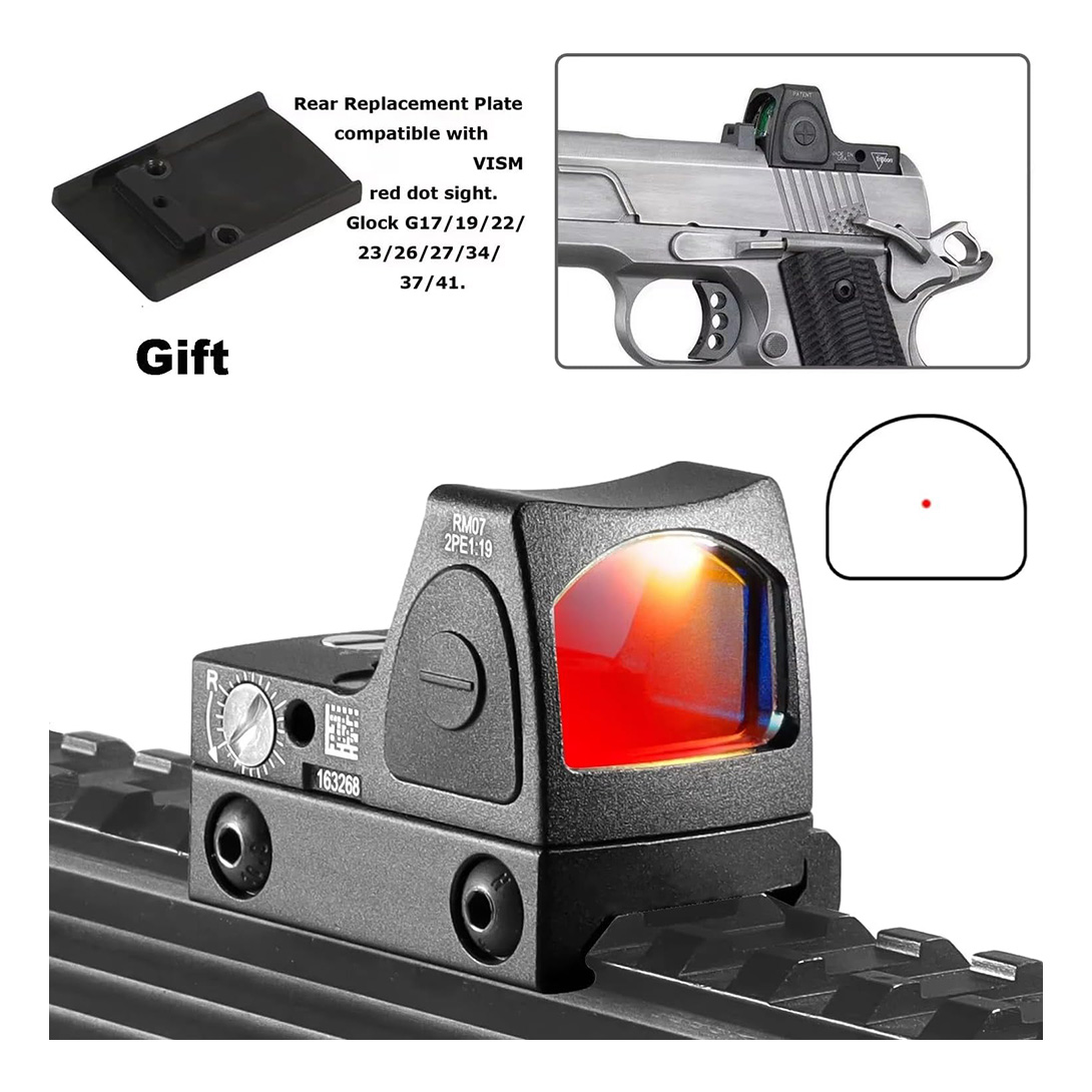 Red Dot Sight, Tactical 20mm Red Dot Sight 3 MOA Pistol Scope Adjustable Brightness with Glock Mount, Reflex Sight Pistol Scope Red Dot Scope Shockproof
