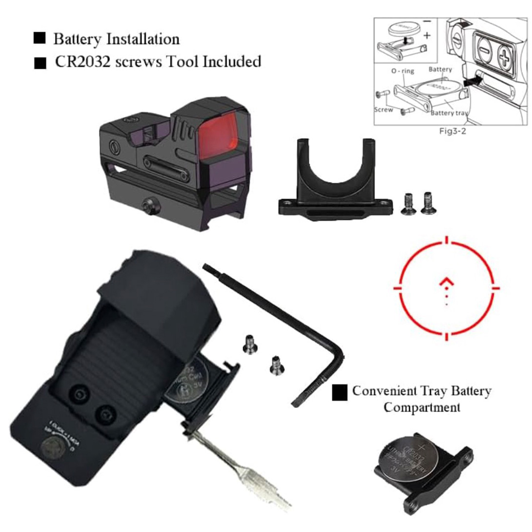 Multi-Reticle 2 MOA & 65 MOA Circle Open Reflex Sight, QD Auto Lock, Integral High See Thru Picatinny Mount Convenient Tray Battery Compartment Shake Awake