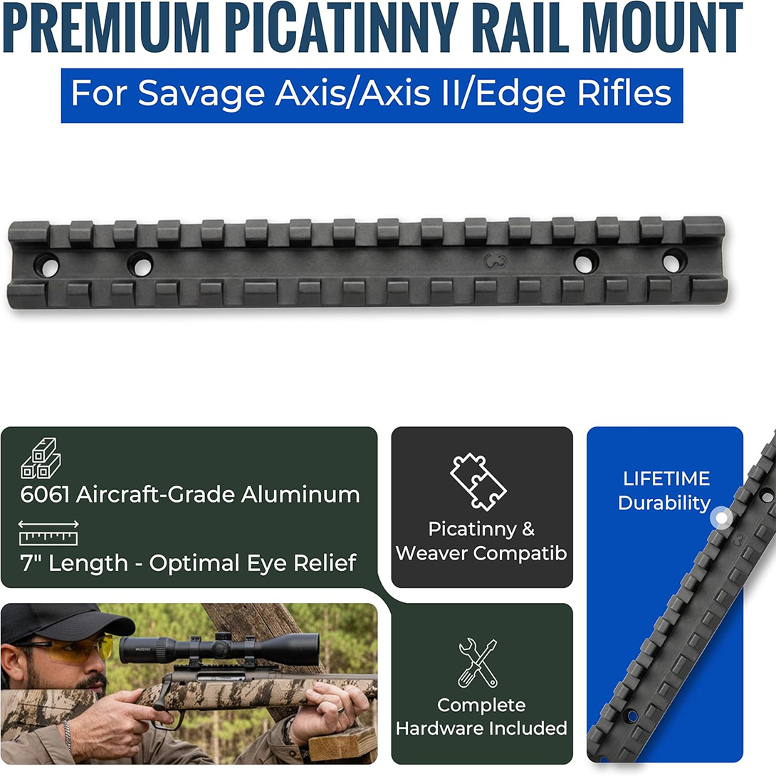 Picatinny Rail Mount for Savage Axis/Edge Rifles Mounting Hardware Included Allows for Picatinny or Weaver 5 PC of Each Size #6-48 Length 6mm/8mm