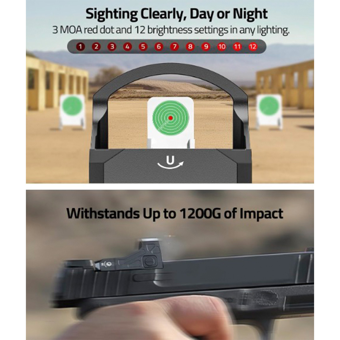 Motion Awake Red Dot Sight for RMR Footprint, 3 MOA Red Dot Open Reflex Sight, 1x24mm Lens Optics Scope for Full-Sized Pistols, Adapter for MOS & 21mm Picatinny Base