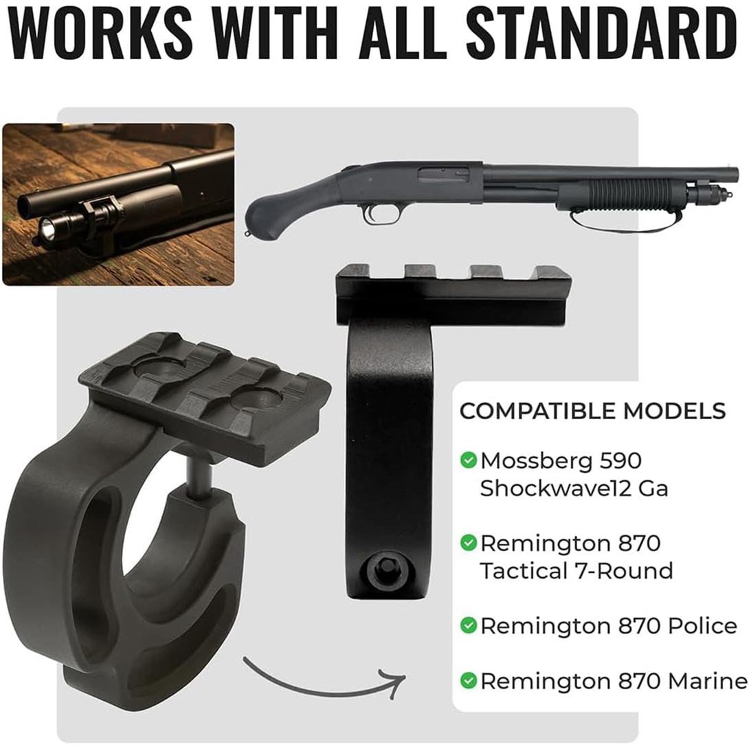 Shotgun Light Laser Mount with 3 Slot Picatinny Rail, Compatible for Mossberg 590 Shockwave 12 Ga, Side Sling Slot Provides Left, Right, 6 O’clock Positions of Sling Durable
