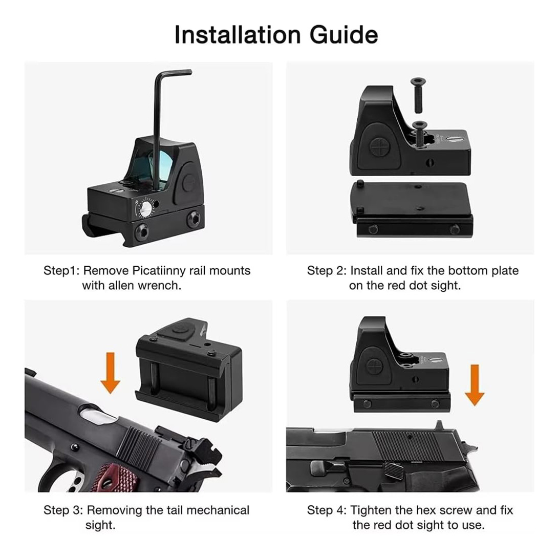 Red Dot Sight, Tactical 20mm Red Dot Sight 3 MOA Pistol Scope Adjustable Brightness with Glock Mount, Reflex Sight Pistol Scope Red Dot Scope Shockproof