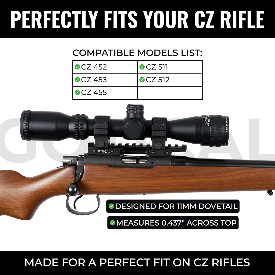 11 mm Dovetail to Picatinny Scope Rail Base Mount Compatible for Right-Hand HD CZ 452, 453, 455, 511, 512 for 11mm Picatinny Rail Mount 0 MOA