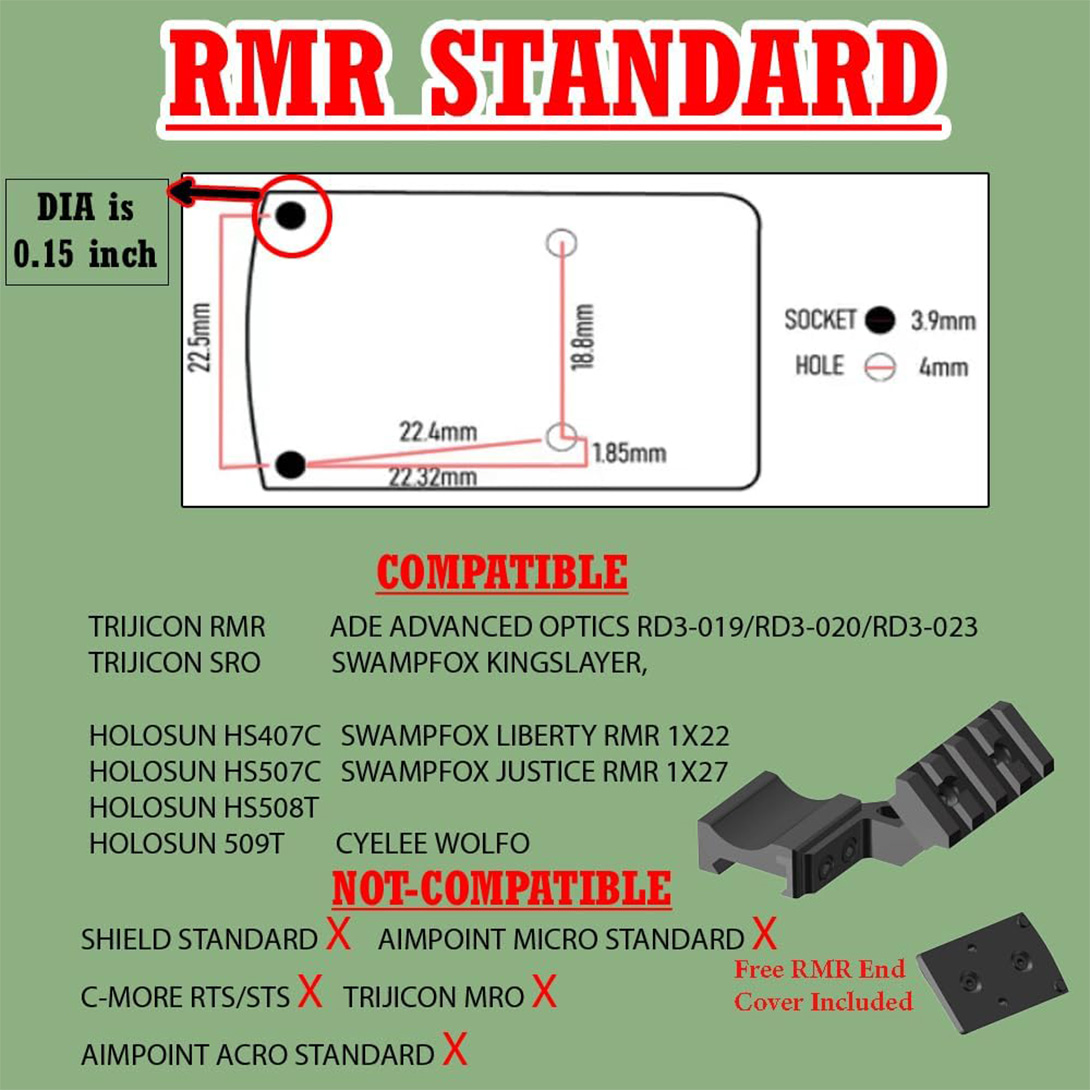 45 Degree Angled Low Profile Offset RMR Footprint Red Dot Base, Front and Back Position Red Dot Riser Black Finish Type III Hard Coat Anodized