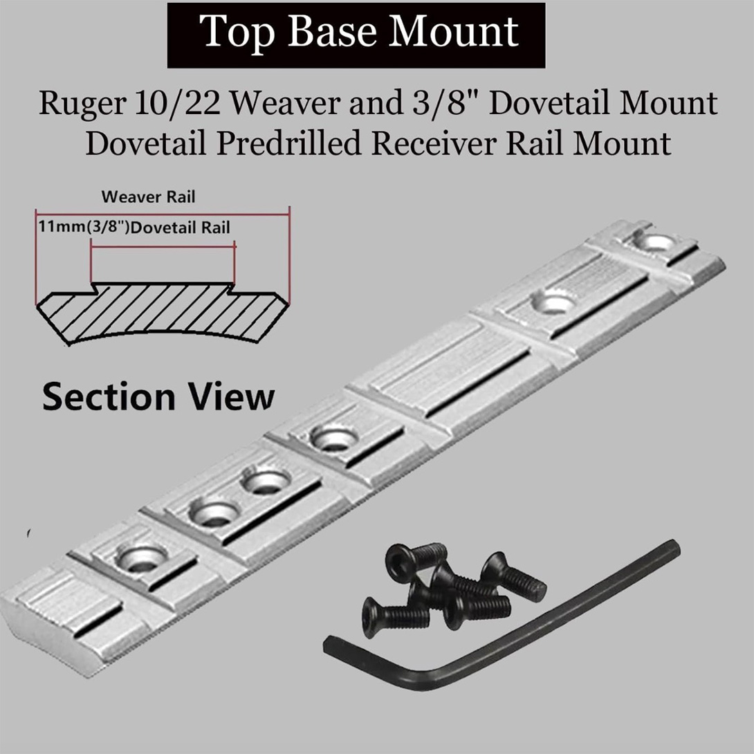 Ruger 10/22 Weaver and 3/8″ Dovetail Mount Dovetail Predrilled Receiver Ruger Rail Mount Adapter