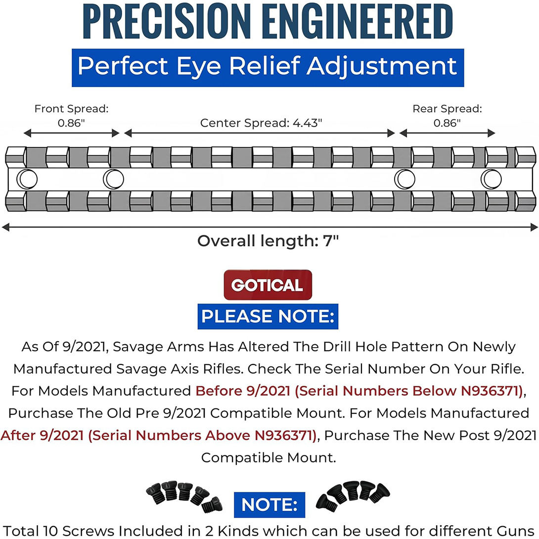 Picatinny Rail Mount for Savage Axis/Edge Rifles Mounting Hardware Included Allows for Picatinny or Weaver 5 PC of Each Size #6-48 Length 6mm/8mm