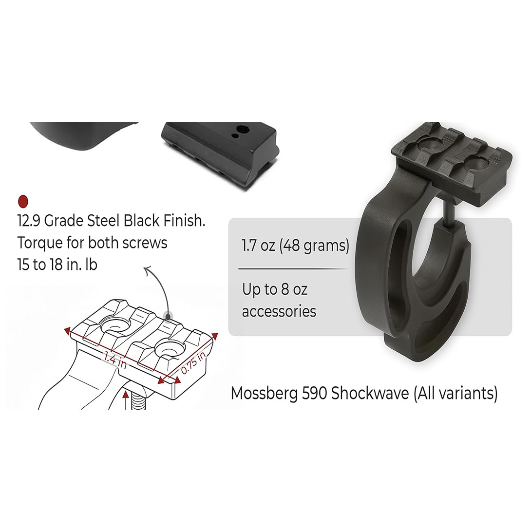 Shotgun Light Laser Mount with 3 Slot Picatinny Rail, Compatible for Mossberg 590 Shockwave 12 Ga, Side Sling Slot Provides Left, Right, 6 O’clock Positions of Sling Durable