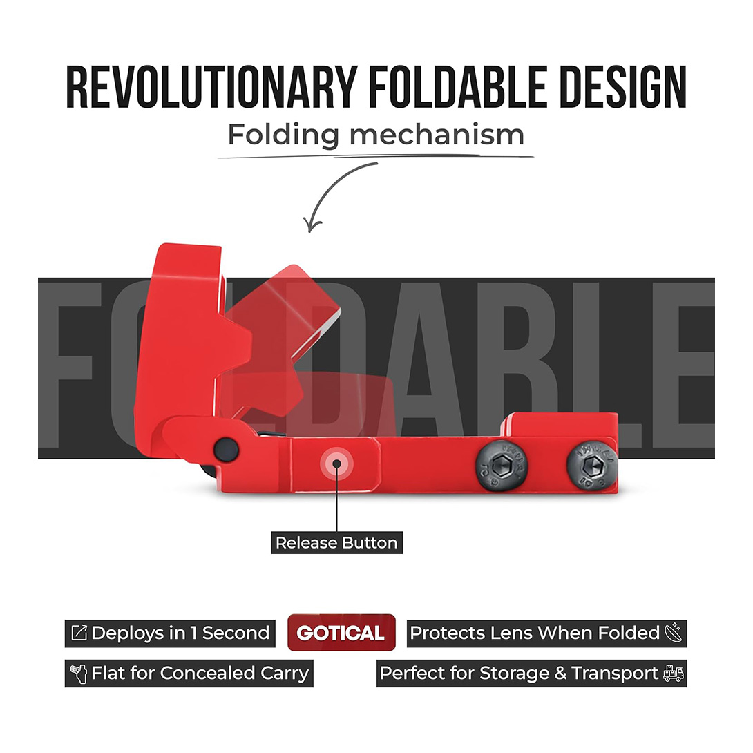 RMT S2 5 MOA Foldable Black Dot Reflex Sight Set for 20mm Picatinny Rail – Glock Mount Base, Power Saving Function Included, Included Exercise Calling Function (Black)