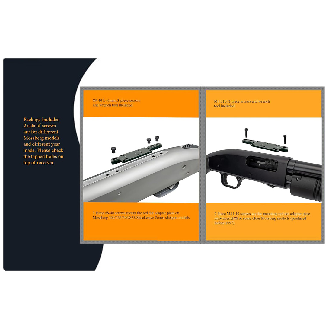 Red Dot Sight Mount Adapter Plate for Mossberg 500 535 590 835 Shockwave and Maverick88, 2 Sets of Screws Cover Older and Newer Models