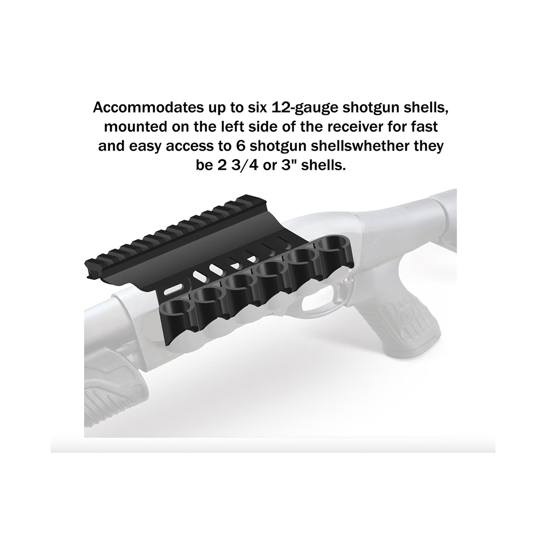 Side Saddle Shotgun Shell Holder V2 | Compatible with Mossberg 500/590/Maverick 88/Shockwave Series Shotguns 12 Ga 6-Shell Holder