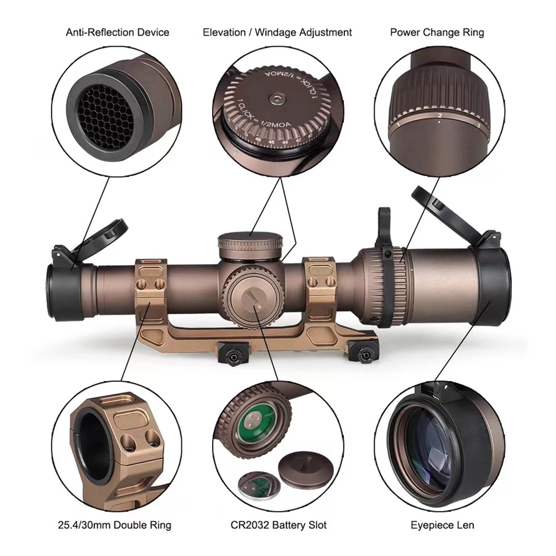 EagleFeather LPVO Rifle Scope with 30mm Cantilever Mount, 5 Levels Red & Green Illumination Reticle, Second Focal Plane Scopes with Zero Reset